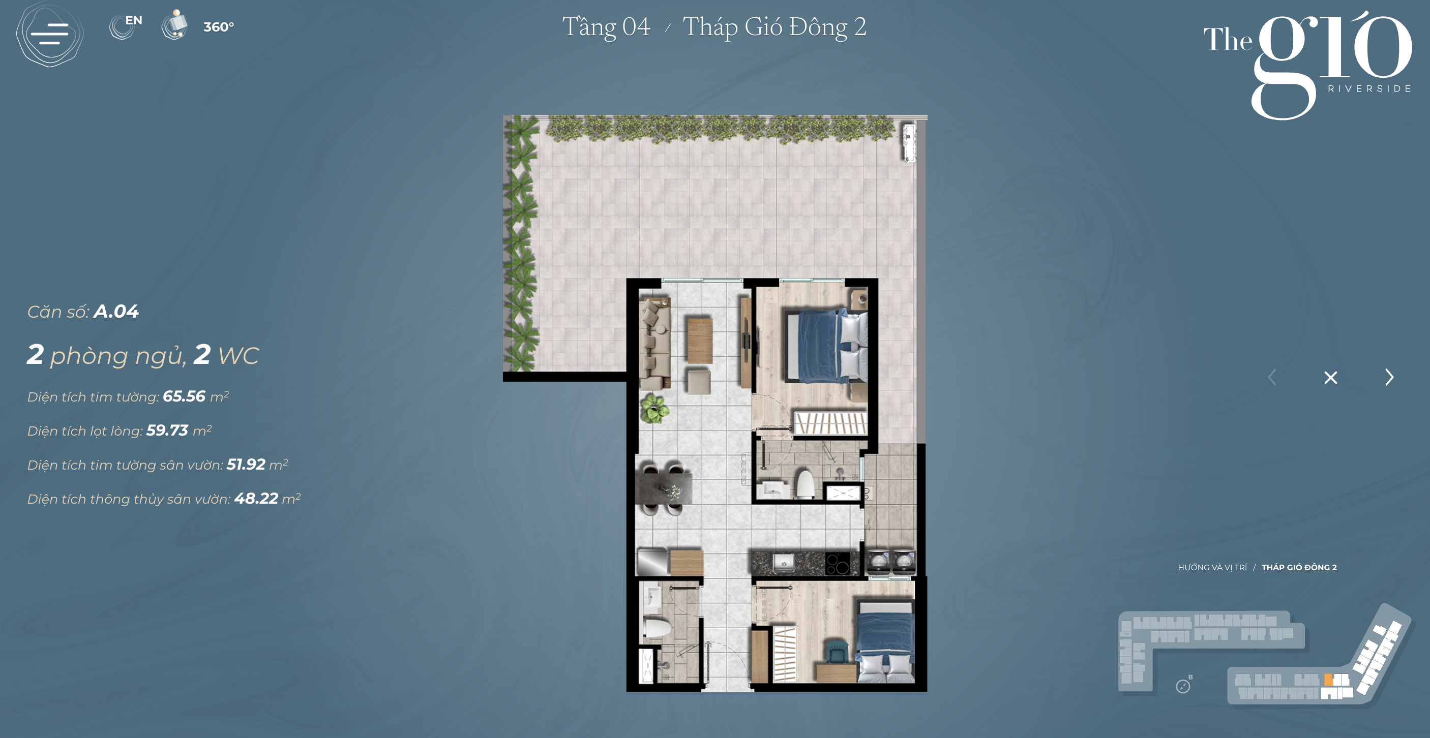 Căn hộ 2 phòng ngủ - 65m²